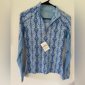Kastel Denmark Blue Ikat Quarter-Zip Long Sleeve Top